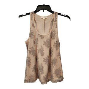 Iris Basic Women's Lace Floral Tank Dual Layer Size Large Pale Pink/Purple/Gray